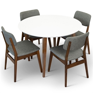 Pemberly Row 5-Piece Mid-Century Dining set w/ 4 Fabric Dining Chairs in Gray