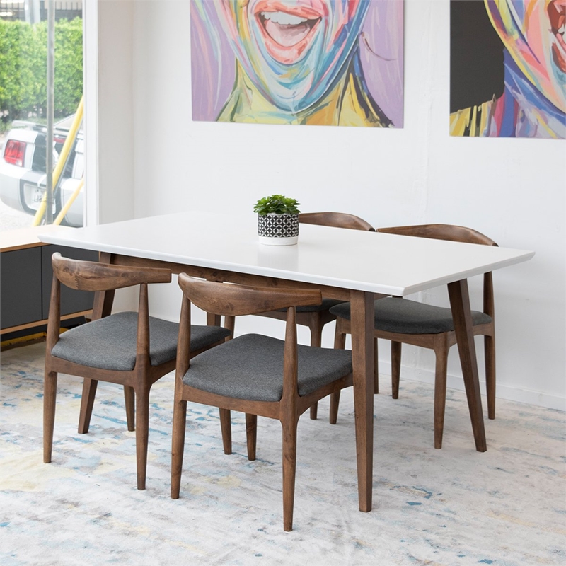 Pemberly Row 5-Piece Mid-Century Dining set with 4 Fabric Dining Chairs in Gray