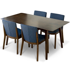 Pemberly Row 5-Piece Mid-Century Dining set w/ 4 Fabric Dining Chairs in Blue