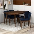 Pemberly Row 5-Piece Mid-Century Dining set w/ 4 Fabric Dining Chairs in Blue