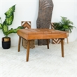 Pemberly Row Mid-Century Square Genuine Leather Ottoman in Tan