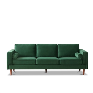Pemberly Row Mid-Century Modern Pillow Back Velvet Sofa in Green