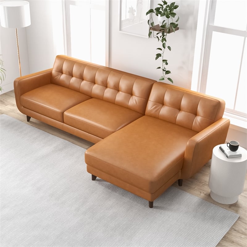 Pemberly Row L-Shaped Genuine Leather Right-Facing Sectional in Tan