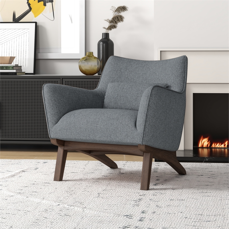 Pemberly Row Mid-Century Tight Back Fabric Upholstered Armchair in Dark Gray