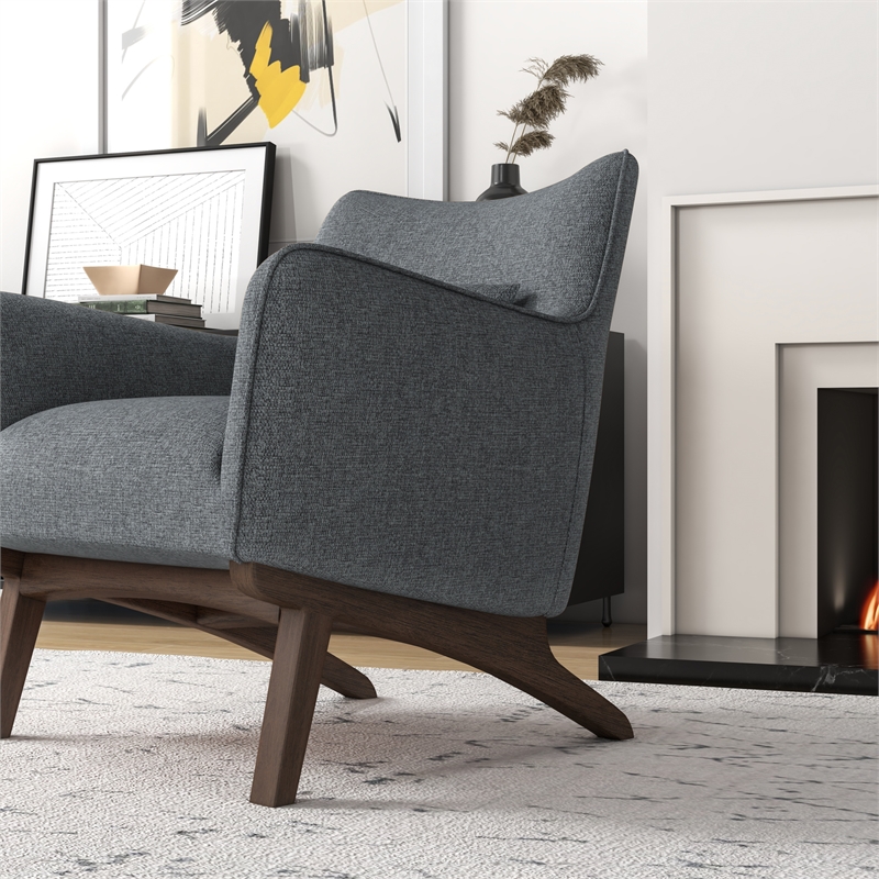 Pemberly Row Mid-Century Tight Back Fabric Upholstered Armchair in Dark Gray