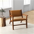 Pemberly Row Mid-Century Tight Back Genuine Leather Lounge Chair in Tan