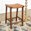 Pemberly Row Genuine Leather Upholstered Saddle Counter Stool in Tan
