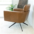 Pemberly Row Mid-Century Genuine Leather Tight Back Swivel Chair in Tan
