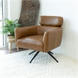 Pemberly Row Mid-Century Genuine Leather Tight Back Swivel Chair in Tan