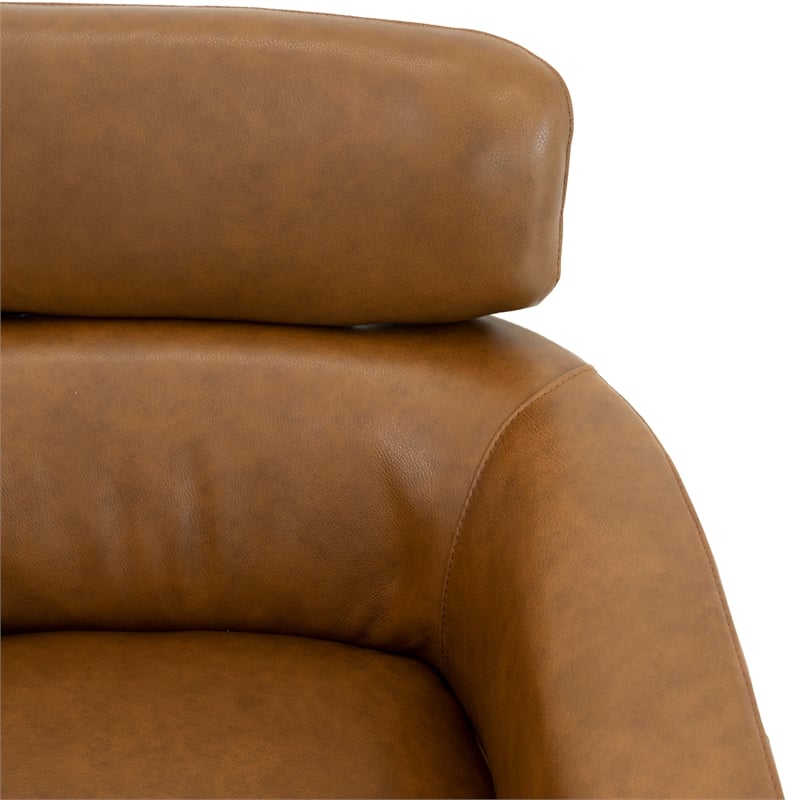 Pemberly Row Mid-Century Genuine Leather Tight Back Swivel Chair in Tan