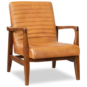 pemberly row mid-century tight back genuine leather lounge chair in tan