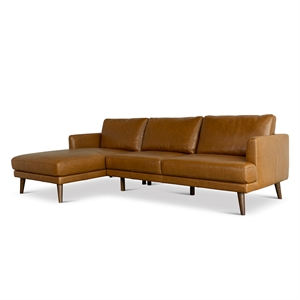 pemberly row mid-century l-shaped genuine leather left-facing sectional in tan