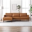 Pemberly Row Mid-Century L-Shaped Genuine Leather Left-Facing Sectional in Tan