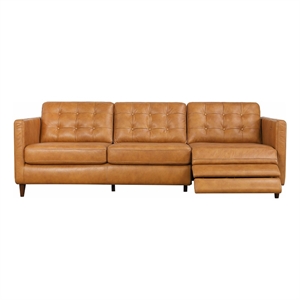 Pemberly Row Mid-Century Leather Power Right-Facing Incliner Couch in Tan