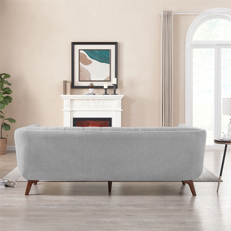 Pemberly Row Mid-Century Tufted Back Fabric Sofa in Light Gray