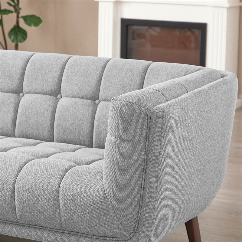 Pemberly Row Mid-Century Tufted Back Fabric Sofa in Light Gray