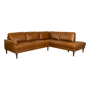Pemberly Row Mid-Century Genuine Leather L-Shaped Right-Facing Sectional in Tan