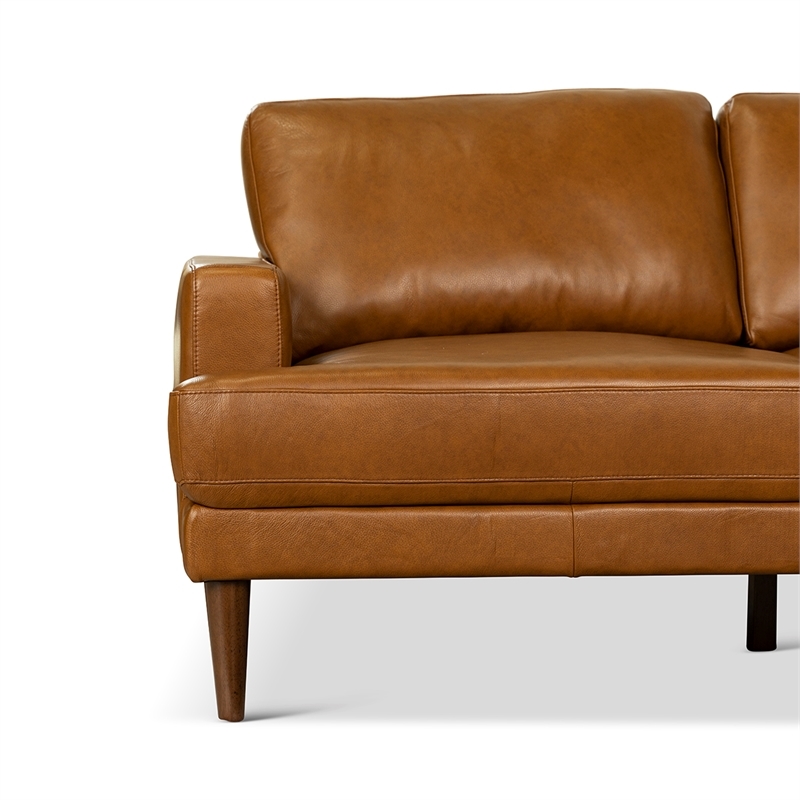 Pemberly Row Mid-Century Genuine Leather L-Shaped Right-Facing Sectional in Tan