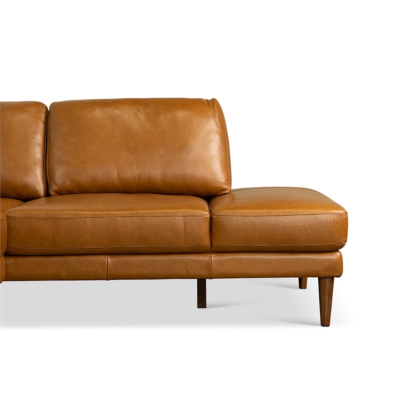 Pemberly Row Mid-Century Genuine Leather L-Shaped Right-Facing Sectional in Tan