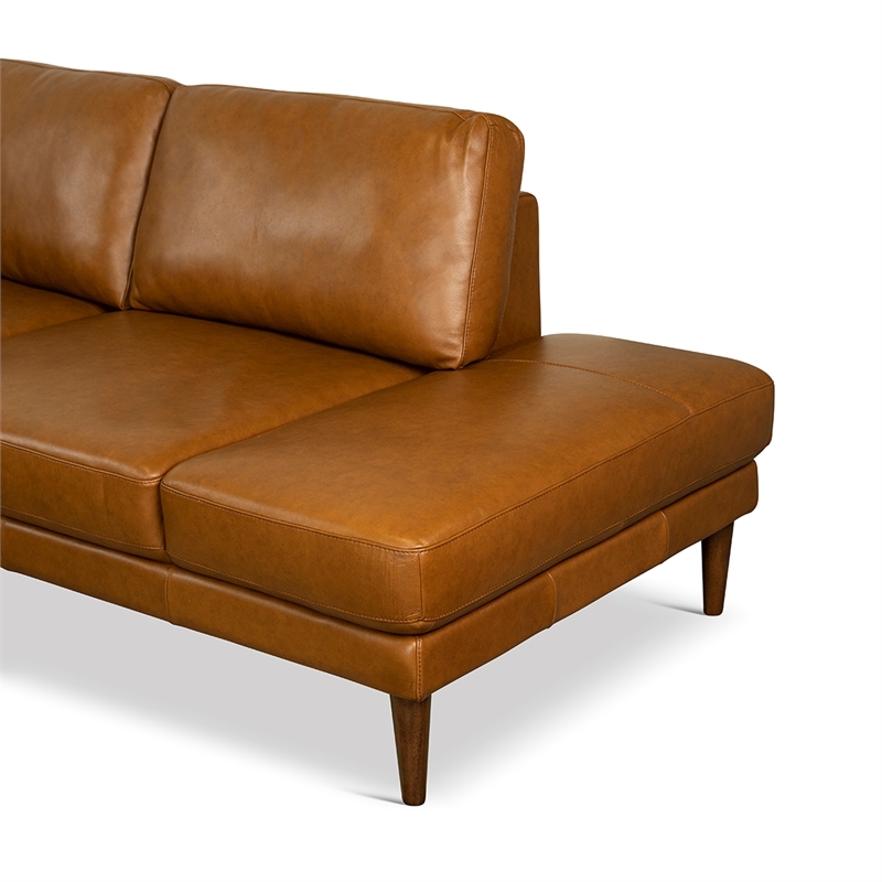Pemberly Row Mid-Century Genuine Leather L-Shaped Right-Facing Sectional in Tan