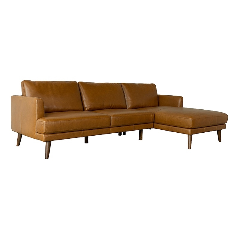 Pemberly Row Mid-Century Genuine Leather Right-Facing Sectional in Tan
