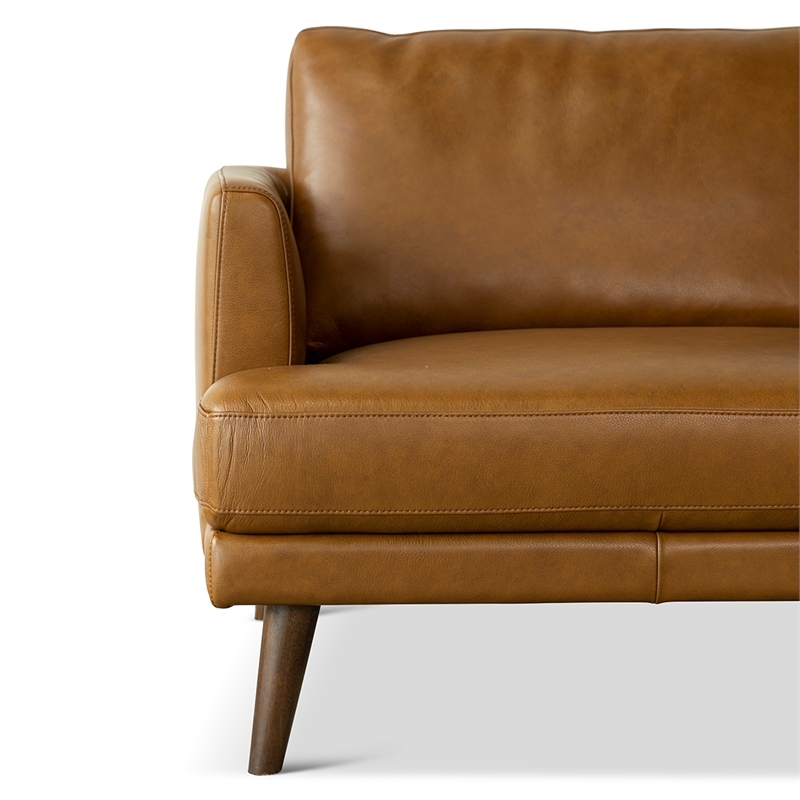 Pemberly Row Mid-Century Genuine Leather Right-Facing Sectional in Tan