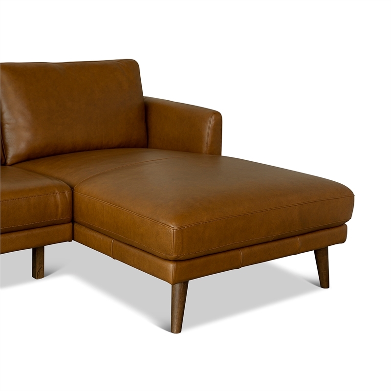 Pemberly Row Mid-Century Genuine Leather Right-Facing Sectional in Tan