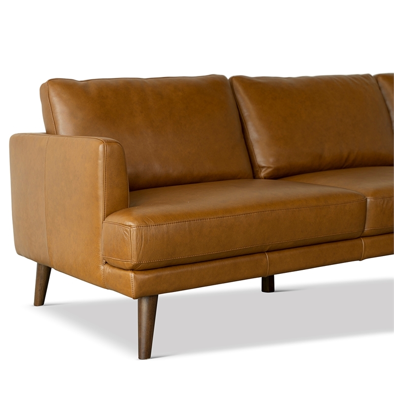 Pemberly Row Mid-Century Genuine Leather Right-Facing Sectional in Tan