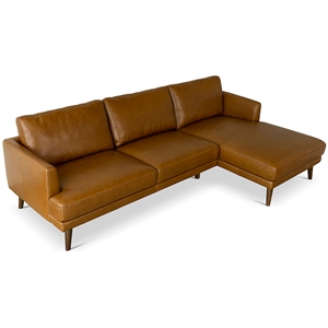 pemberly row mid-century genuine leather right-facing sectional in tan