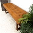 Pemberly Row Mid-Century Button-Tufted Genuine Leather Upholstered Bench in Tan