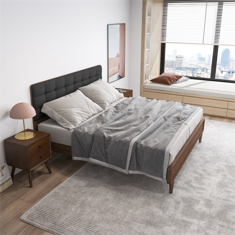 Pemberly Row Mid-Century Fabric Upholstered King Platform Bed in Gray