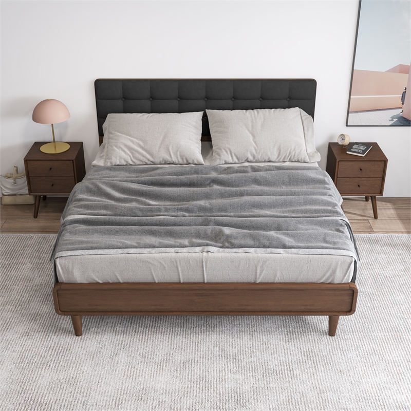 Pemberly Row Mid-Century Fabric Upholstered King Platform Bed in Gray