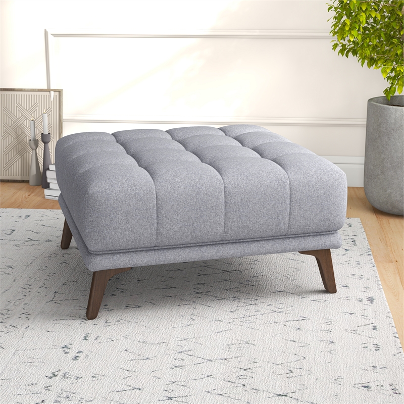 Pemberly Row Mid-Century Square Microfiber Ottoman in Light Gray