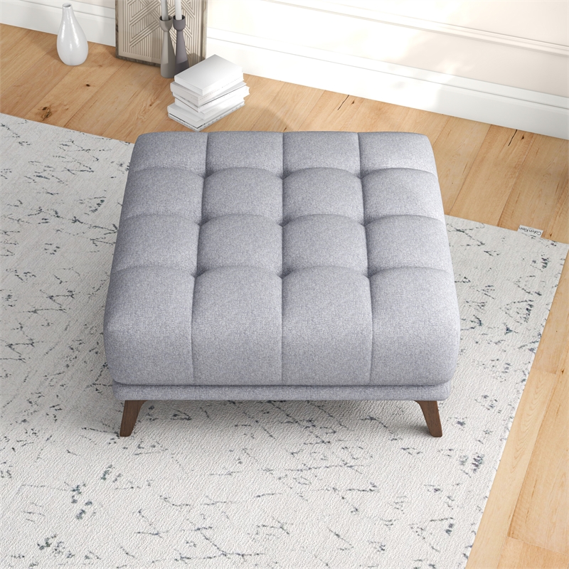 Pemberly Row Mid-Century Square Microfiber Ottoman in Light Gray