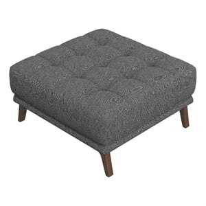 Pemberly Row Mid-Century Solid Wood Ottoman with Dark Gray Fabric