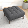 Pemberly Row Mid-Century Solid Wood Ottoman with Dark Gray Fabric