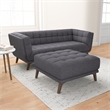Pemberly Row Mid-Century Solid Wood Ottoman with Dark Gray Fabric