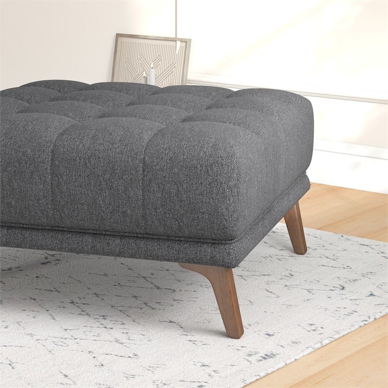 Pemberly Row Mid-Century Solid Wood Ottoman with Dark Gray Fabric