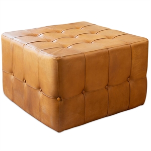 pemberly row mid-century 30-inch square genuine leather ottoman intan