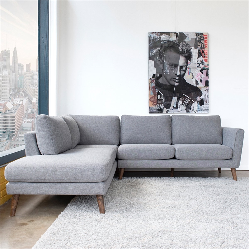 Pemberly Row Microfiber Living Room Left Facing Corner Sectional Sofa in Gray