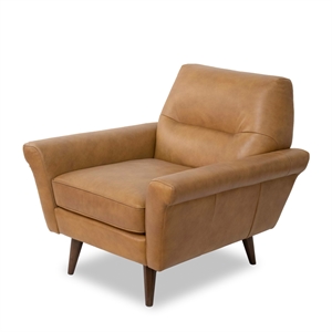pemberly row mid-century tight back genuine leather upholstered armchair in tan