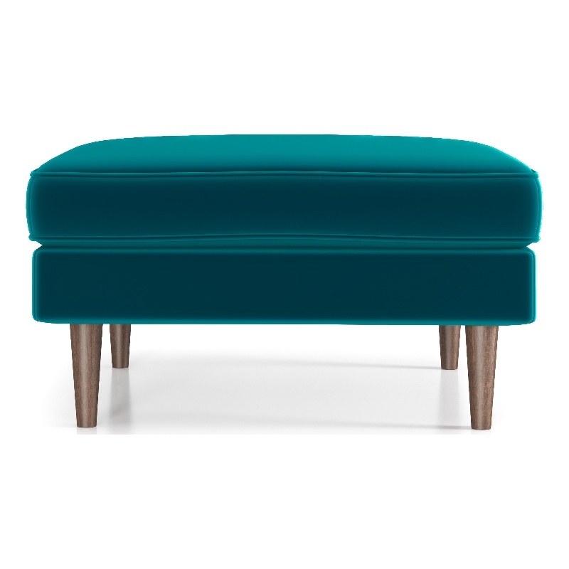 Pemberly Row Mid-Century Modern Square Velvet Ottoman in Teal