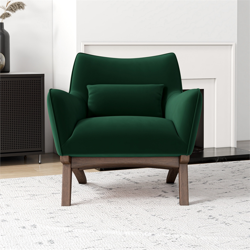 Pemberly Row Mid-Century Tight Back Velvet Upholstered Armchair in Green