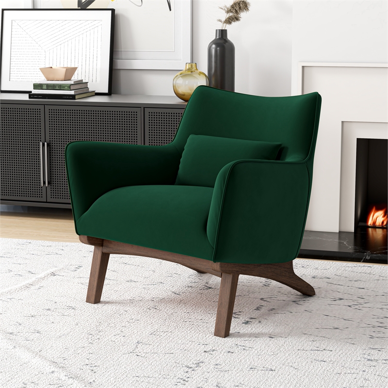 Pemberly Row Mid-Century Tight Back Velvet Upholstered Armchair in Green