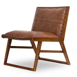 Pemberly Row Tight Back Genuine Leather Upholstered Lounge Chair in Tan