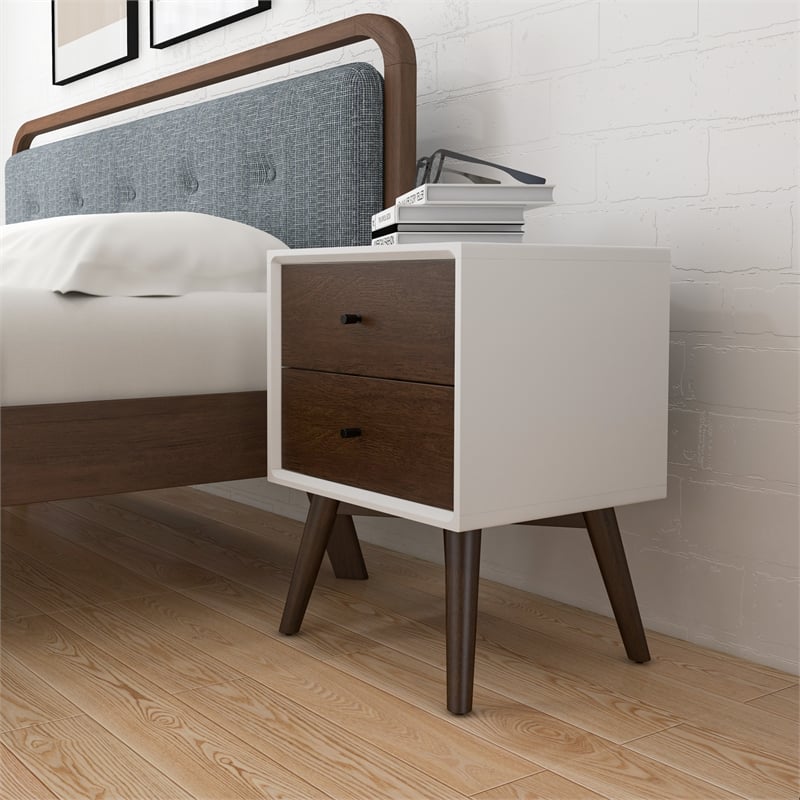 Pemberly Row Mid-Century Solid Wood 2-drawer Nightstand in White