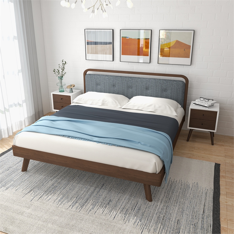 Pemberly Row Mid-Century Solid Wood 2-drawer Nightstand in White