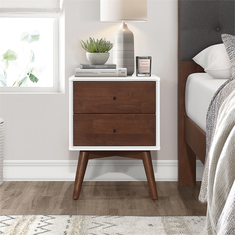 Pemberly Row Mid-Century Solid Wood 2-drawer Nightstand in White
