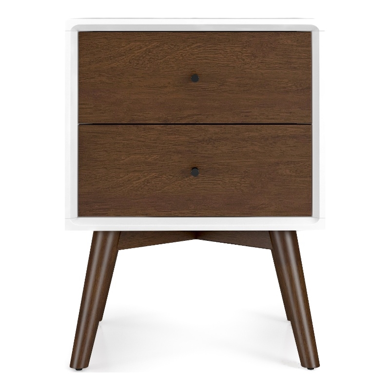 Pemberly Row Mid-Century Solid Wood 2-drawer Nightstand in White