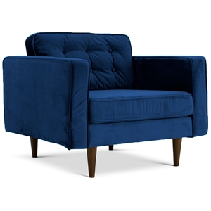 pemberly row mid-century pillow back velvet upholstered armchair in blue